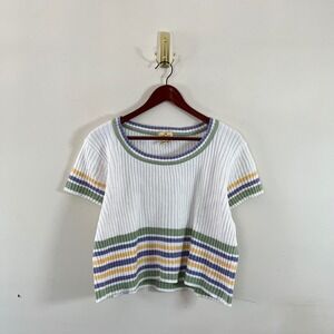Vintage Limited America Ribbed Knit Striped T-Shirt Top Pastel Womens Large Prep